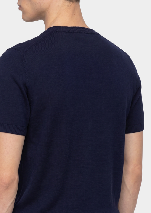 ESSENTIAL NAVY BLUE KNITTED CREWNECK T-SHIRT