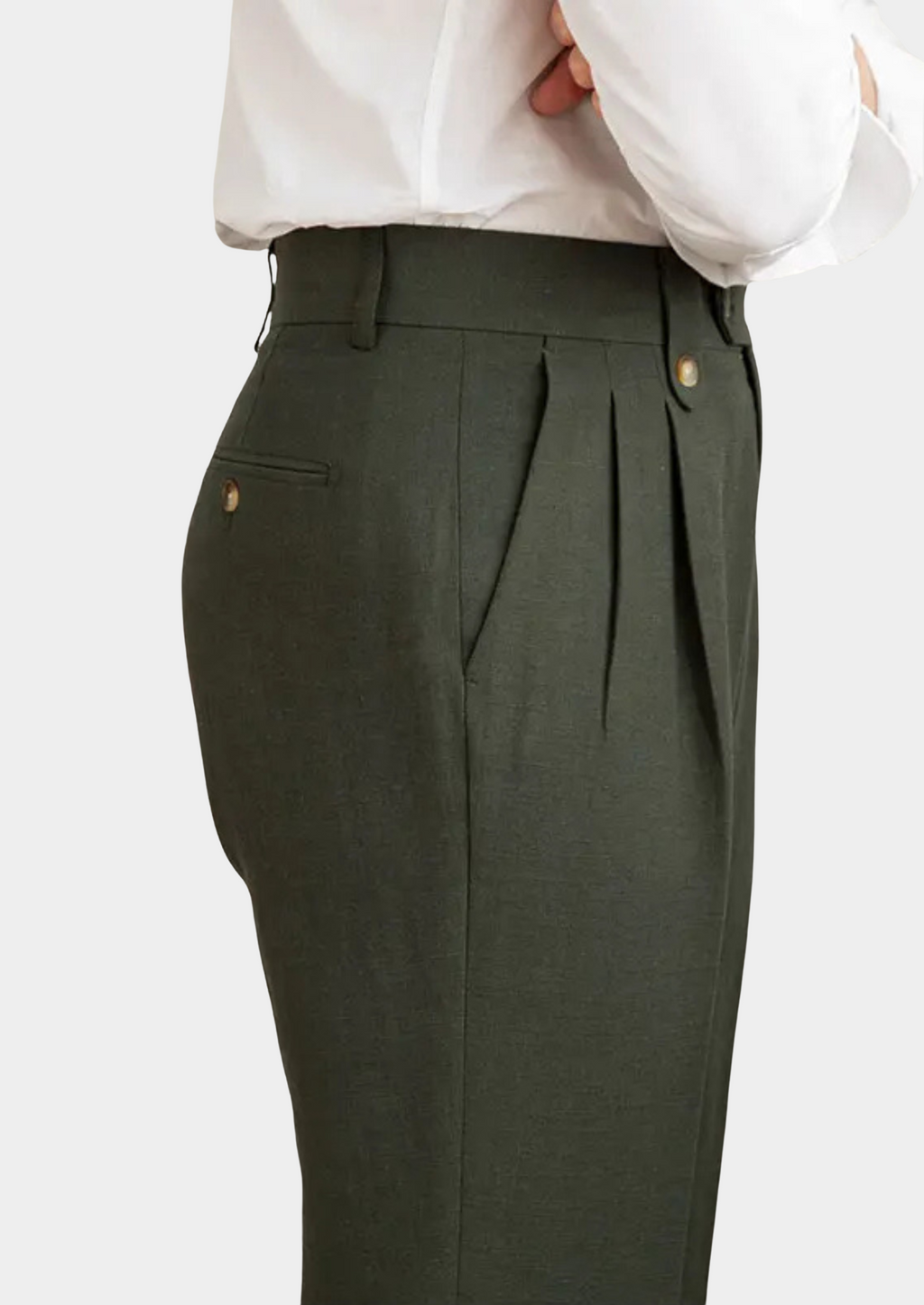 CAGLIARI PLEATED COASTAL TROUSERS - Olive