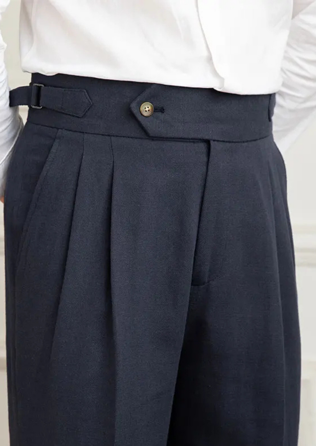NAPOLI PLEATED COASTAL TROUSERS - Navy Blue